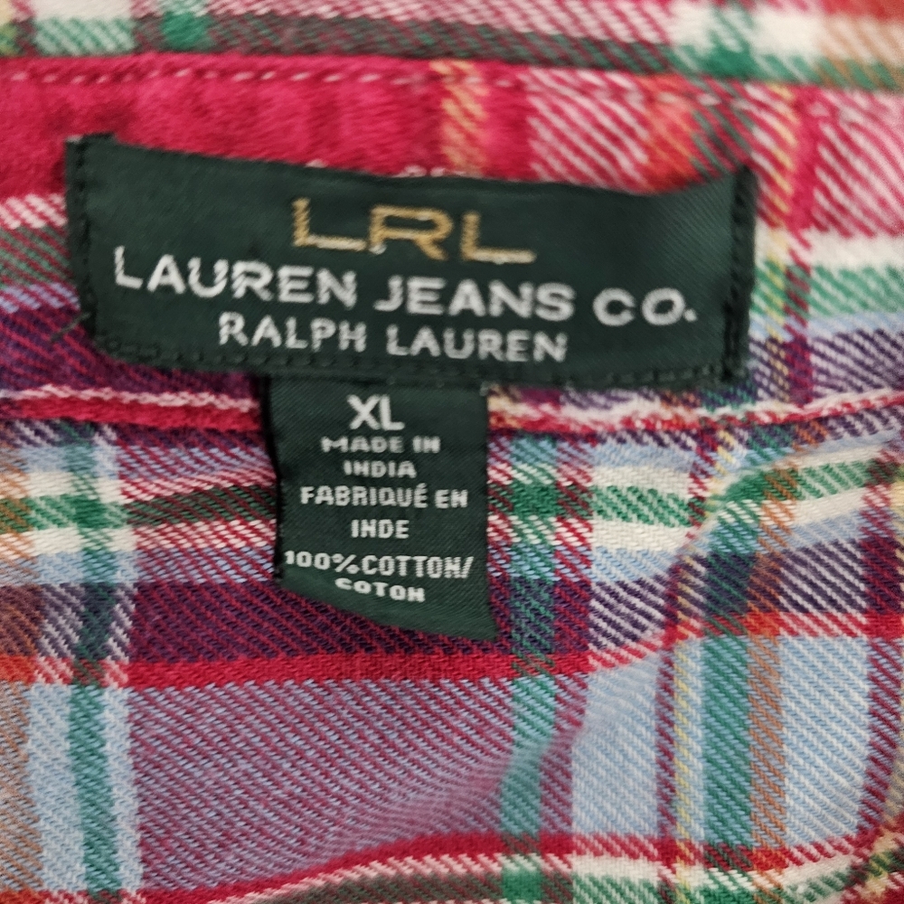 Ralph Lauren LRL Plaid Button Down Shirt XL Red Cotton Classic Preppy - Picture 5 of 6